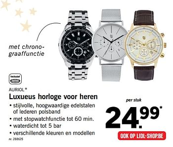 Promoties Luxueus horloge voor heren - Auriol - Geldig van 18/12/2017 tot 24/12/2017 bij Lidl
