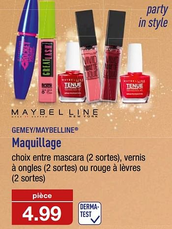 Promotions Maquillage - Maybelline - Valide de 13/12/2017 à 19/12/2017 chez Aldi