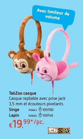 Promoties Tabzoo casque - TabZoo - Geldig van 11/12/2017 tot 30/12/2017 bij Dreamland