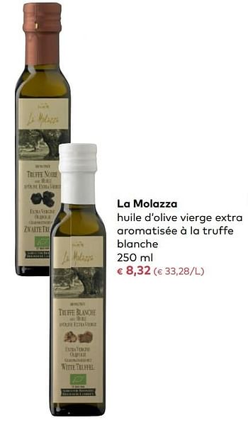 Promotions La molazza huile d`olive vierge extra aromatisée à la truffe blanche - La Molazza - Valide de 06/12/2017 à 02/01/2018 chez Bioplanet