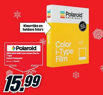 Promotions Polaroid impossible 466b color instant film for i-type instant fotopapier - Polaroid - Valide de 11/12/2017 à 17/12/2017 chez Media Markt