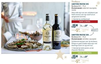 Promoties Labottiére prestige 2015 bordeaux a.c. - Rode wijnen - Geldig van 04/12/2017 tot 03/01/2018 bij Delhaize