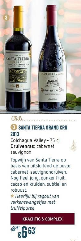Promoties Saint tierra grand cru 2013 colchagua valley - Rode wijnen - Geldig van 04/12/2017 tot 03/01/2018 bij Delhaize