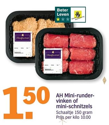 Promoties Ah mini-rundervinken of mini-schnitzels - Huismerk - Albert Heijn - Geldig van 11/12/2017 tot 17/12/2017 bij Albert Heijn