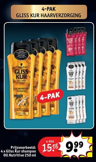 Promoties 4 x gliss kur shampoo oil nutritive - Gliss Kur - Geldig van 12/12/2017 tot 24/12/2017 bij Kruidvat