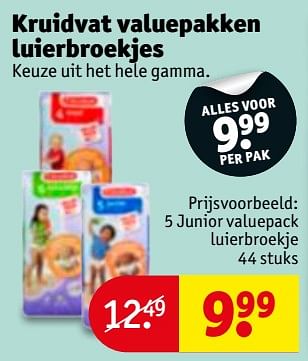 Promoties 5 junior valuepack luierbroekje - Huismerk - Kruidvat - Geldig van 12/12/2017 tot 24/12/2017 bij Kruidvat