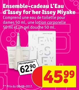 Promotions Ensemble-cadeau l`eau d`issey for her issey miyake - Issey Miyake - Valide de 12/12/2017 à 24/12/2017 chez Kruidvat