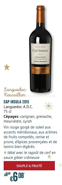 Promoties Cap isula 2015 languedoc a.o.c - Rode wijnen - Geldig van 04/12/2017 tot 03/01/2018 bij Delhaize