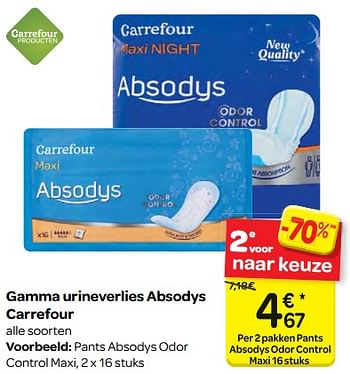 Promoties Pants absodys odor control maxi - Huismerk - Carrefour  - Geldig van 13/12/2017 tot 18/12/2017 bij Carrefour