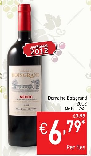 Promoties Domaine boisgrand 2012 médoc - Rode wijnen - Geldig van 12/12/2017 tot 17/12/2017 bij Intermarche