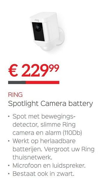 Promoties Ring spotlight camera battery - Ring - Geldig van 01/12/2017 tot 31/12/2017 bij Auva