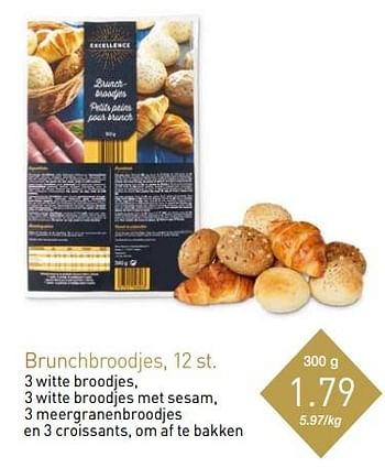Promoties Brunchbroodjes, 12 st. 3 witte broodjes, 3 witte broodjes met sesam, 3 meergranenbroodjes en 3 croissants, om af te bakken - Huismerk - Aldi - Geldig van 11/12/2017 tot 31/12/2017 bij Aldi