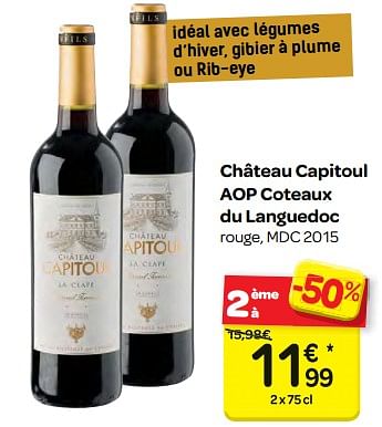 Promotions Château capitoul aop coteaux du languedoc - Vins rouges - Valide de 13/12/2017 à 18/12/2017 chez Carrefour