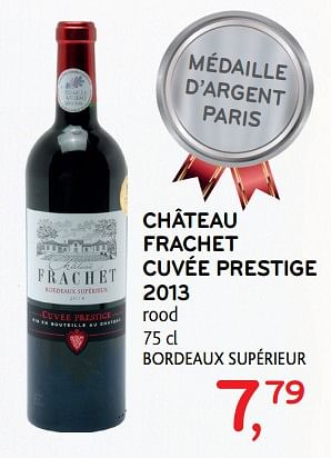 Promoties Château frachet cuvée prestige 2013 bordeaux supérieur - Rode wijnen - Geldig van 13/12/2017 tot 02/01/2018 bij Alvo