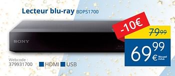 Promotions Sony lecteur blu-ray bdps1700 - Sony - Valide de 11/12/2017 à 31/12/2017 chez Eldi