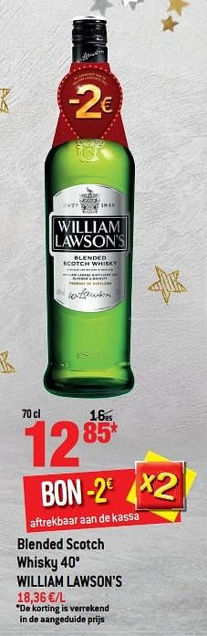 Promoties Blended scotch whisky william lawson`s - William Lawson's - Geldig van 13/12/2017 tot 01/01/2018 bij Smatch