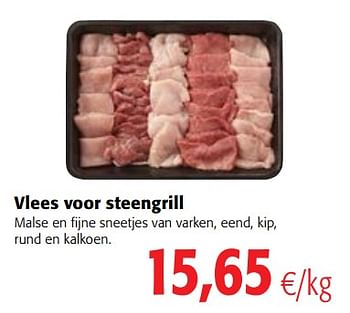 Promoties Vlees voor steengrill malse en fijne sneetjes van varken, eend, kip, rund en kalkoen - Huismerk - Colruyt - Geldig van 13/12/2017 tot 02/01/2018 bij Colruyt