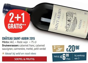 Promoties Château saint-aubin 2015 - Rode wijnen - Geldig van 18/12/2017 tot 25/12/2017 bij Delhaize