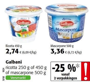 Promoties Galbani ricotta of mascarpone - Galbani - Geldig van 13/12/2017 tot 02/01/2018 bij Colruyt