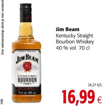 Promoties Jim beam kentucky straight bourbon whiskey - Jim Beam - Geldig van 13/12/2017 tot 02/01/2018 bij Colruyt