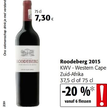 Promoties Roodeberg 2015 kwv - western cape zuid-afrika - Rode wijnen - Geldig van 13/12/2017 tot 02/01/2018 bij Colruyt
