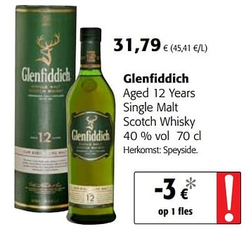 Promoties Glenfiddich aged 12 years single malt scotch whisky - Glenfiddich - Geldig van 13/12/2017 tot 02/01/2018 bij Colruyt