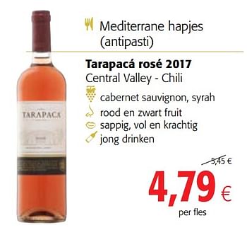 Promoties Tarapacá rosé 2017 central valley - chili - Rosé wijnen - Geldig van 13/12/2017 tot 02/01/2018 bij Colruyt