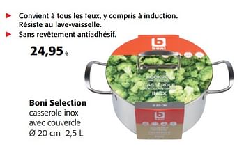 Promotions Boni selection casserole inox avec couvercle - Boni - Valide de 13/12/2017 à 02/01/2018 chez Colruyt