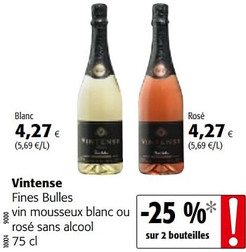 Promotions Vintense fines bulles vin mousseux blanc ou rosé sans alcool - Mousseux - Valide de 13/12/2017 à 02/01/2018 chez Colruyt