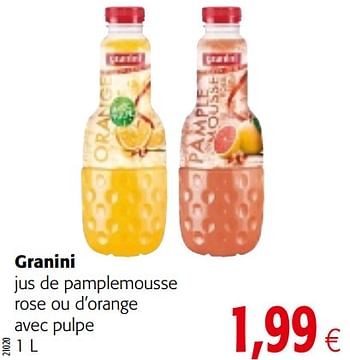 Promotions Granini jus de pamplemousse rose ou d`orange avec pulpe - Granini - Valide de 13/12/2017 à 02/01/2018 chez Colruyt