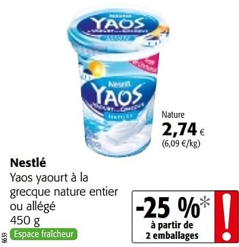 Promoties Nestlé yaos yaourt à la grecque nature entier ou allégé - Nestlé - Geldig van 13/12/2017 tot 02/01/2018 bij Colruyt