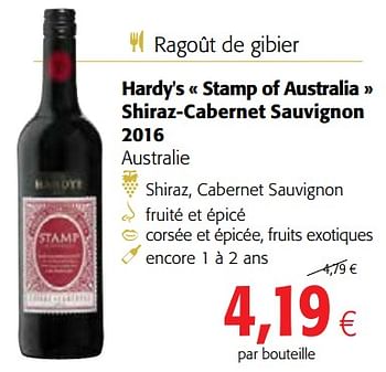 Rode Wijnen Hardy`s « Stamp Of Australia » Shiraz-cabernet Sauvignon 