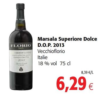 Promotions Marsala superiore dolce d.o.p. 2013 vecchioflorio italie - Vins rouges - Valide de 13/12/2017 à 02/01/2018 chez Colruyt