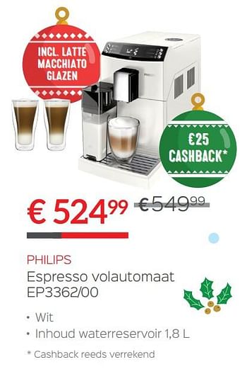 Promoties Philips espresso volautomaat ep3362-00 - Philips - Geldig van 14/12/2017 tot 31/12/2017 bij ShopWillems