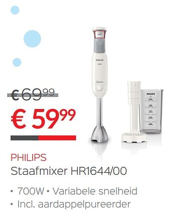 Promoties Philips staafmixer hr1644-00 - Philips - Geldig van 14/12/2017 tot 31/12/2017 bij ShopWillems
