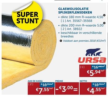 Promoties Glaswolisolatie spijkerflensdeken - Ursa - Geldig van 28/12/2017 tot 29/01/2018 bij Zelfbouwmarkt