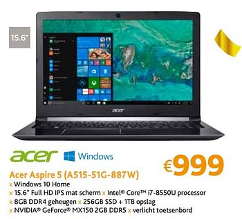 Promoties Acer aspire 5 (a515-51g-887w) - Acer - Geldig van 12/12/2017 tot 31/12/2017 bij Connect IT