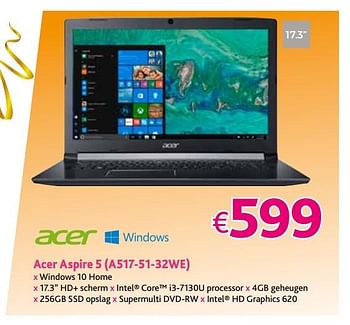 Promoties Acer aspire 5 (a517-51-32we) - Acer - Geldig van 12/12/2017 tot 31/12/2017 bij Connect IT