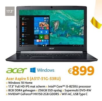 Promoties Acer aspire 5 (a517-51g-53ru) - Acer - Geldig van 12/12/2017 tot 31/12/2017 bij Connect IT