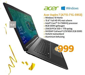 Promoties Acer aspire 7 (a715-71g-59s3) - Acer - Geldig van 12/12/2017 tot 31/12/2017 bij Connect IT