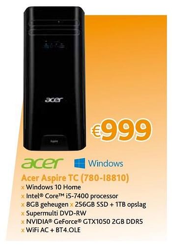 Promotions Acer aspire tc (780-i8810) - Acer - Valide de 12/12/2017 à 31/12/2017 chez Connect IT