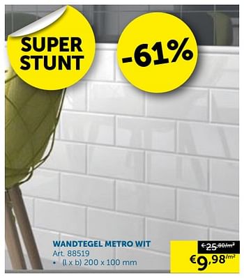 Promoties Wandtegel metro wit - Huismerk - Zelfbouwmarkt - Geldig van 28/12/2017 tot 29/01/2018 bij Zelfbouwmarkt
