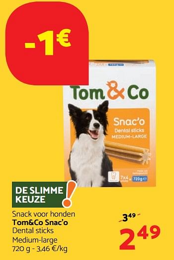 Promoties Snack voor honden tom+co snac`o - Huismerk - Tom & Co - Geldig van 14/12/2017 tot 03/01/2018 bij Tom&Co