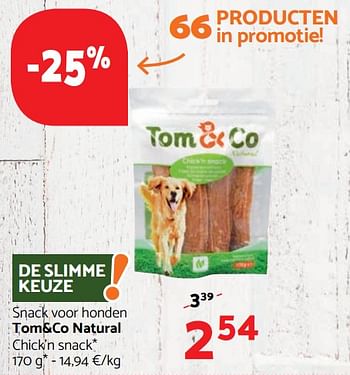 Promoties Snack voor honden tom+co - Huismerk - Tom & Co - Geldig van 14/12/2017 tot 03/01/2018 bij Tom&Co