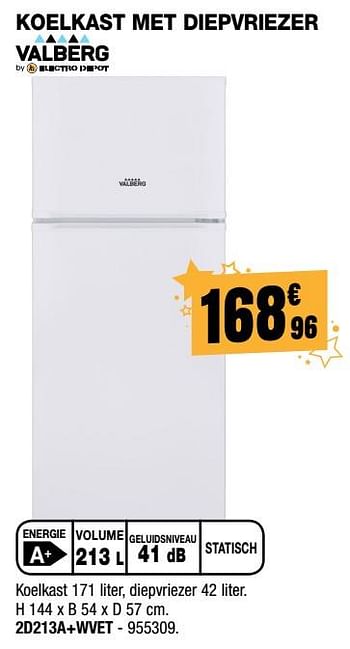 Promoties Valberg koelkast met diepvriezer 2d213a+wvet - Valberg - Geldig van 30/11/2017 tot 17/12/2017 bij Electro Depot