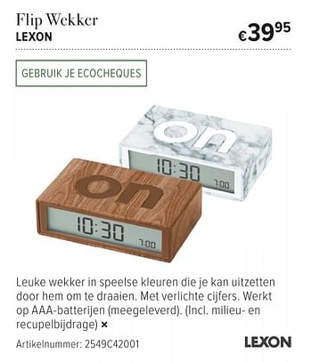 Promoties Flip wekker lexon - Lexon - Geldig van 15/12/2017 tot 13/01/2018 bij A.S.Adventure