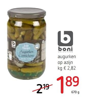 Promoties Boni augurken op azijn - Boni - Geldig van 04/01/2018 tot 17/01/2018 bij Spar (Colruytgroup)