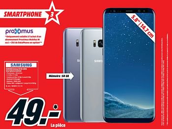 Promotions Samsung galaxy s8 sm-g950 smartphone android - Samsung - Valide de 26/12/2017 à 31/12/2017 chez Media Markt