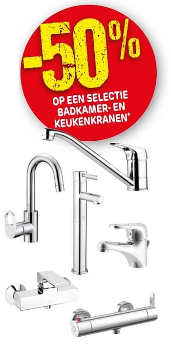 Promoties -50% op een selectie badkamer- en keukenkranen - Huismerk - BricoPlanit - Geldig van 16/01/2018 tot 29/01/2018 bij BricoPlanit