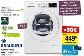 Samsung wasmachine ww71k5400ww Promotie bij Carrefour